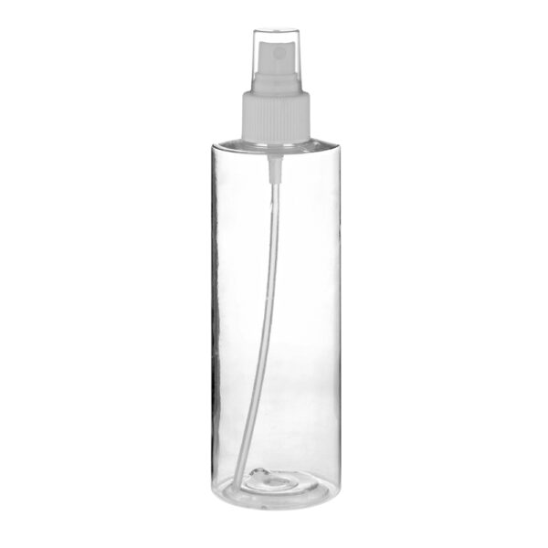 Botella de PET transparente de 200 ml con rosca 24/410 y atomizador