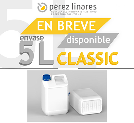 Pérez Linares lanza un nuevo envase de 5 litros classic con rosca 38 mm, 50 y posibilidad 12 mm