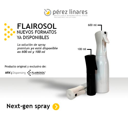 Nuevos formatos de FLAIROSOL capacidad de 600 ml y 100 ml. Pérez Linares ofrece diversas opciones para que puedas ofrecer una solución en spray de gran calidad.