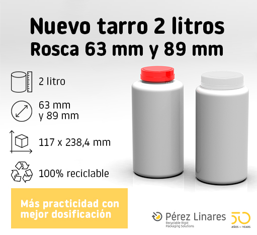 Nuevo tarro 2 litros con rosca 63 mm y 89 mm